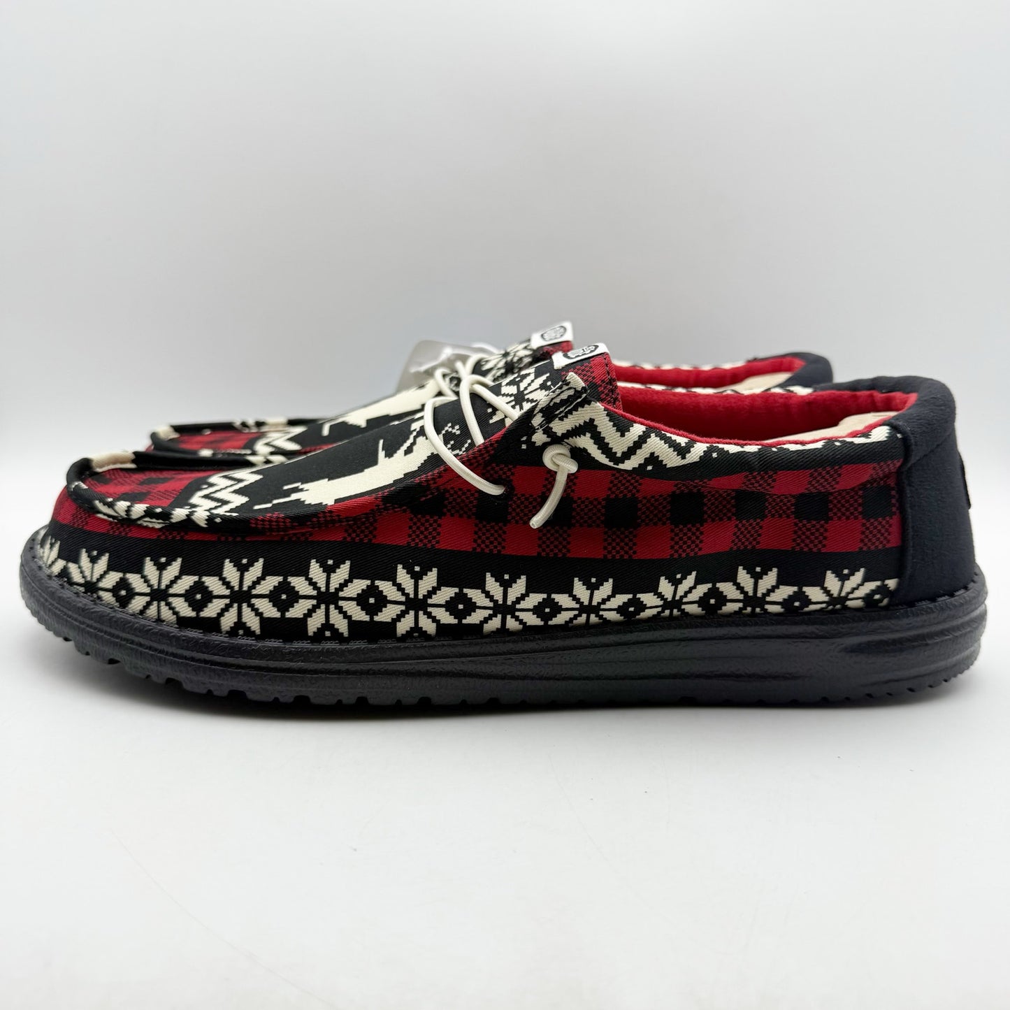 Hey Dude Mens Wally Holiday Cheers Slip-On Casual Shoe US 15 EU 48 Black Red NIB