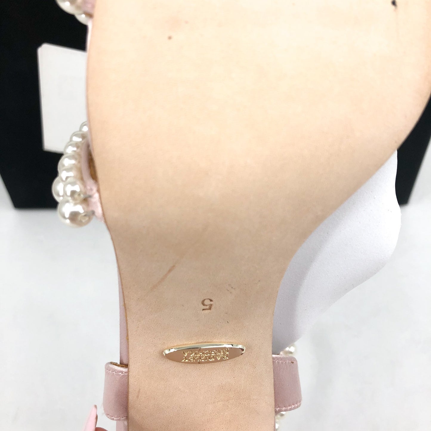 BADGLEY MISCHKA Women's Feisty Pearl Block Heel Dress Sandals 5 Soft Pink NIB