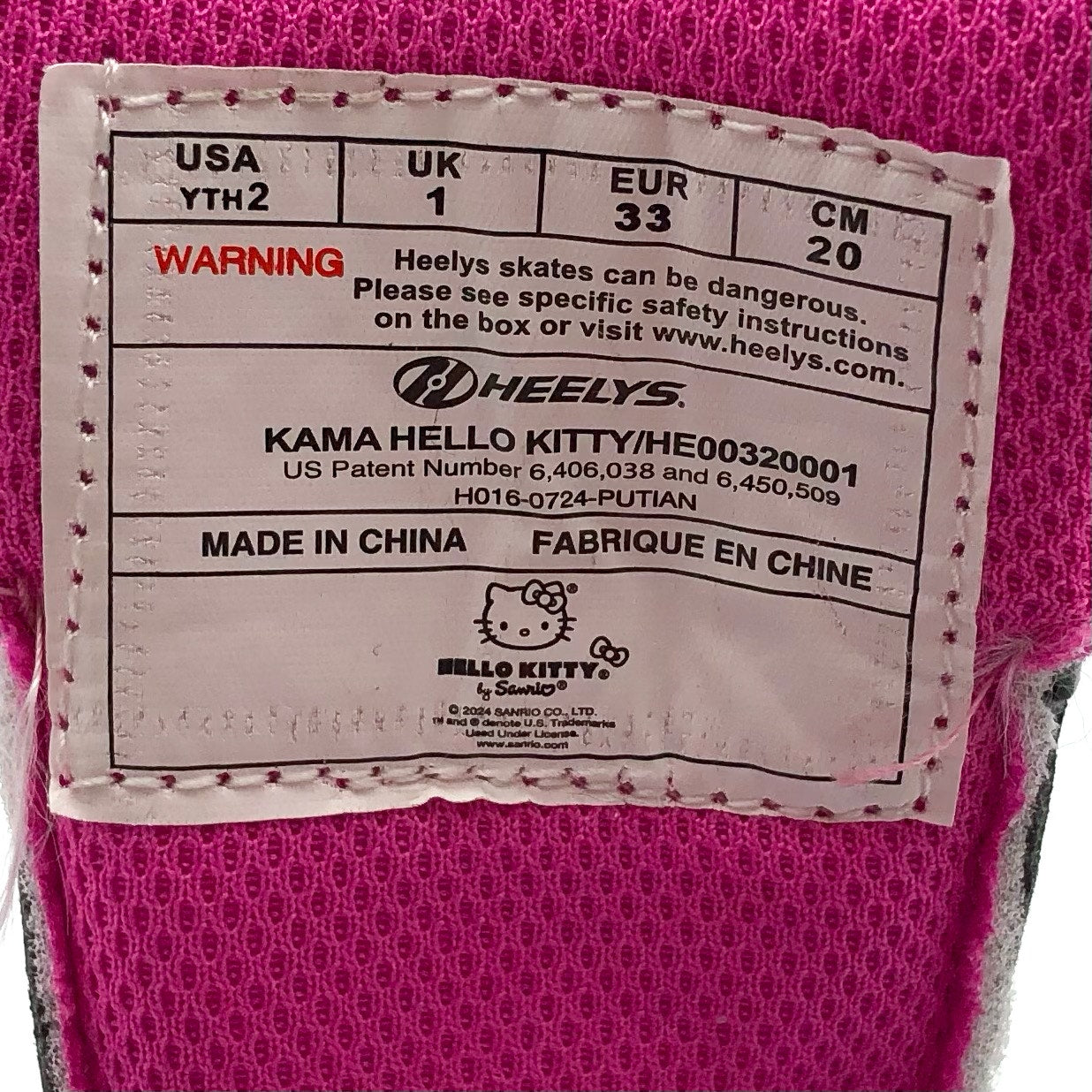 Heelys Girls Hello Kitty Kama Sneakers US 2 EU 33 Youth Black White Multi NIB