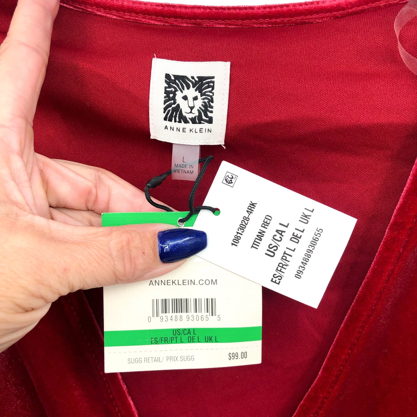 ANNE KLEIN Velvet Wrap Dress Titian Red LARGE