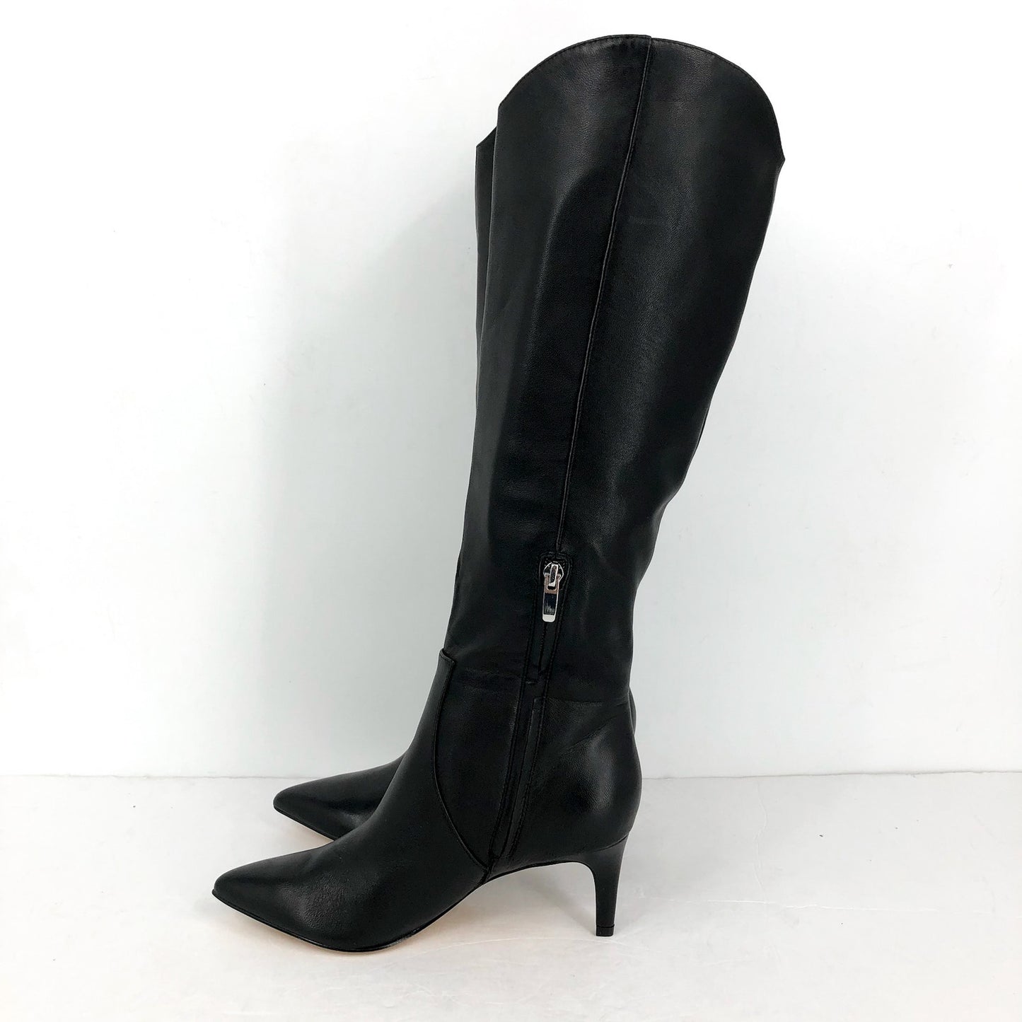 NINE WEST Women's Sirena Knee High Boots Size 7M Black Leather Pointed Toe
