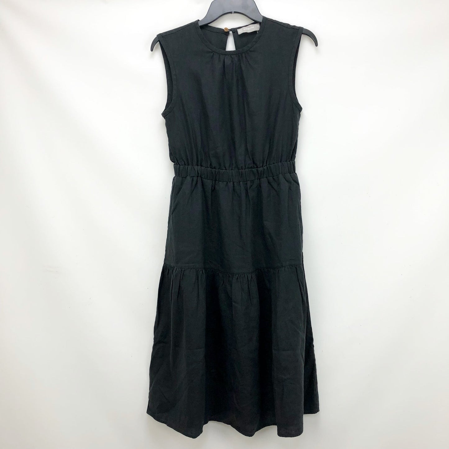 Everlane Womens The Open Back Linen Dress Sz 00 Black Sleeveless Midi NWT