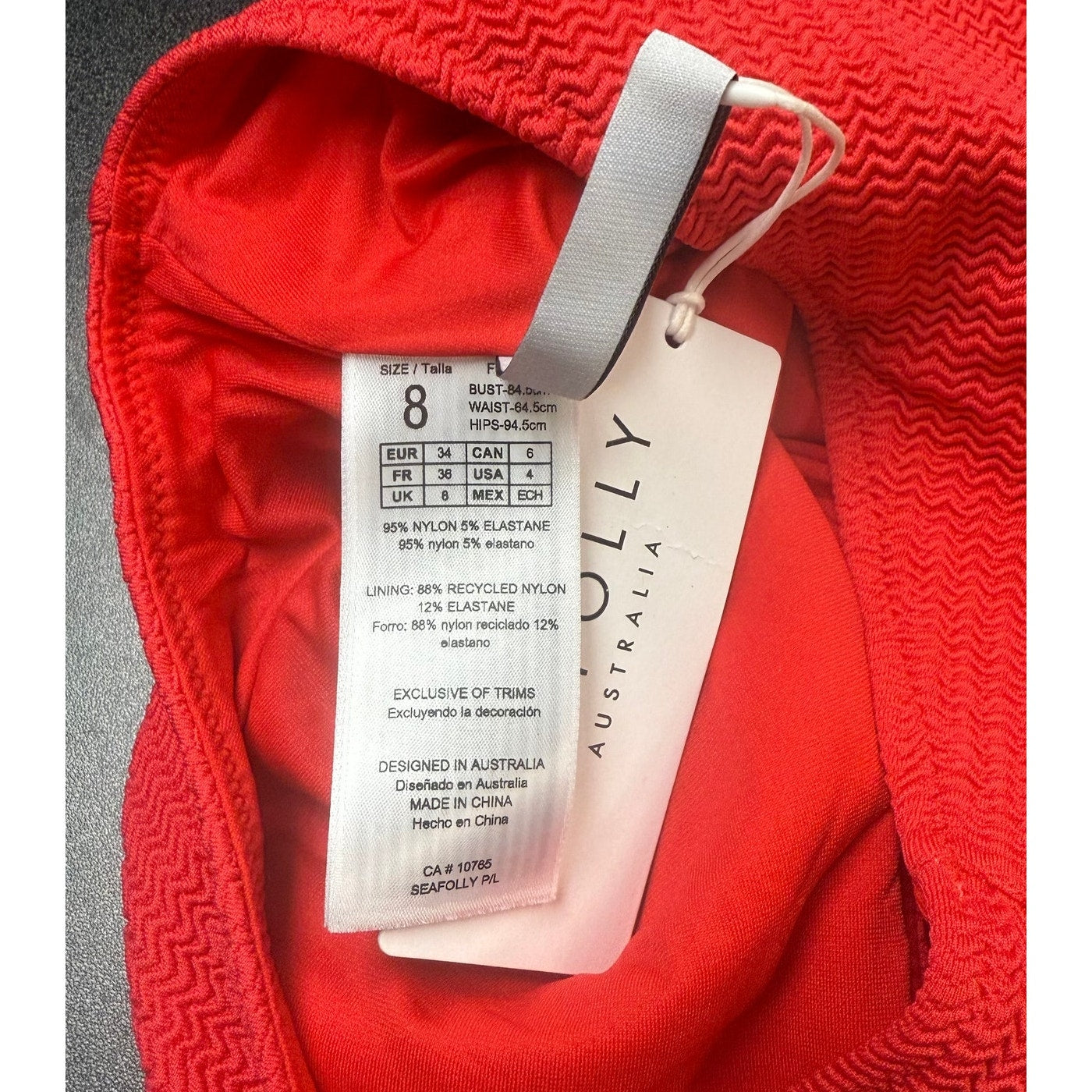 SEAFOLLY Sea Dive Deep V Neck One Piece Swimsuit US 4 Chilli Red