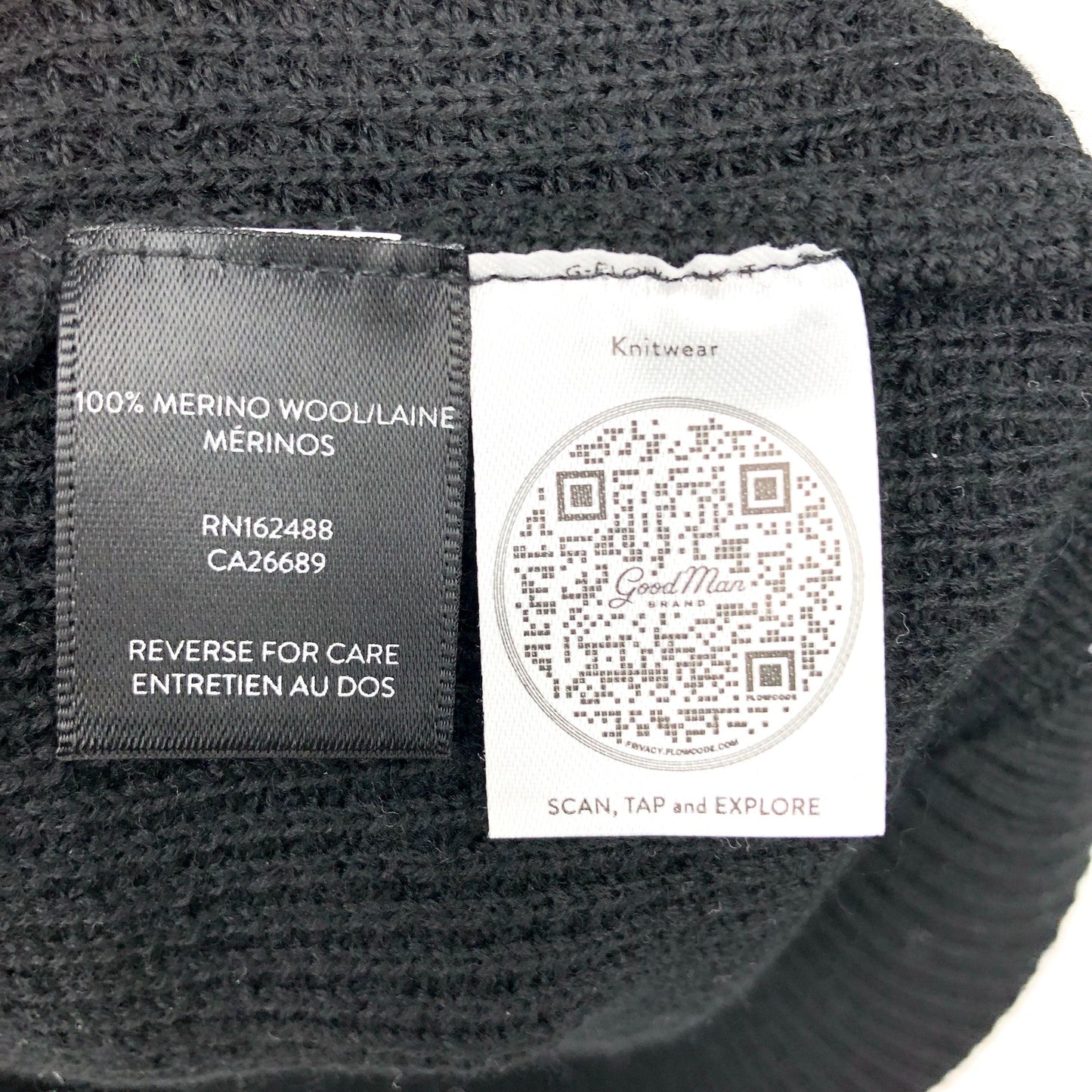 GOOD MAN BRAND Men's Waffle Knit Hoodie Merino Wool Black Large