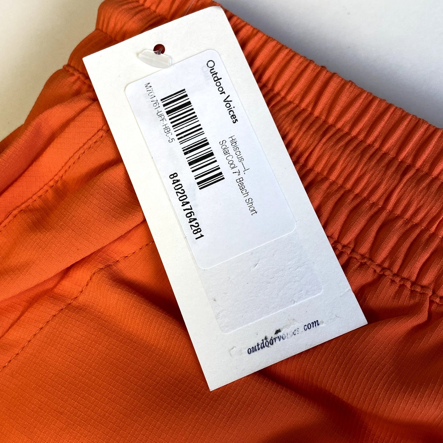 OUTDOOR VOICES Mens SolarCool 7" Beach Shorts Hibiscus Orange LARGE