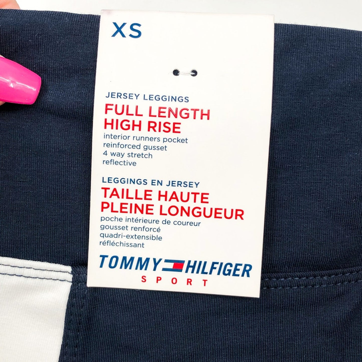 TOMMY HILFIGER Womens Performance Leggings XS Navy Blue Jersey High Rise NWT
