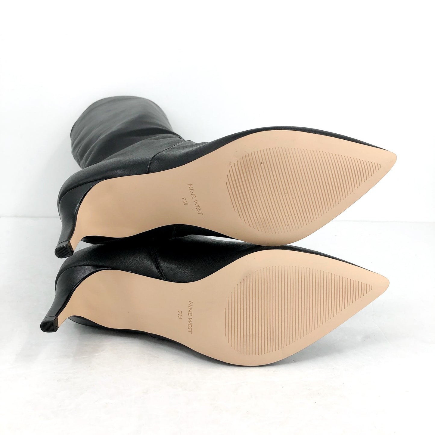 NINE WEST Women's Sirena Knee High Boots Size 7M Black Leather Pointed Toe