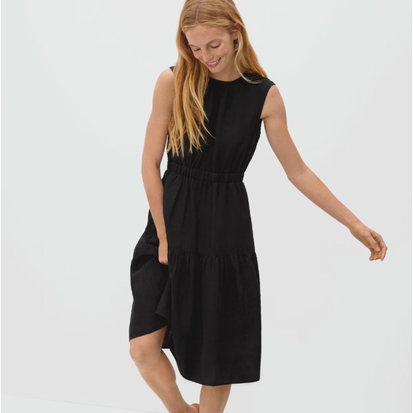 Everlane Womens The Open Back Linen Dress Sz 00 Black Sleeveless Midi NWT