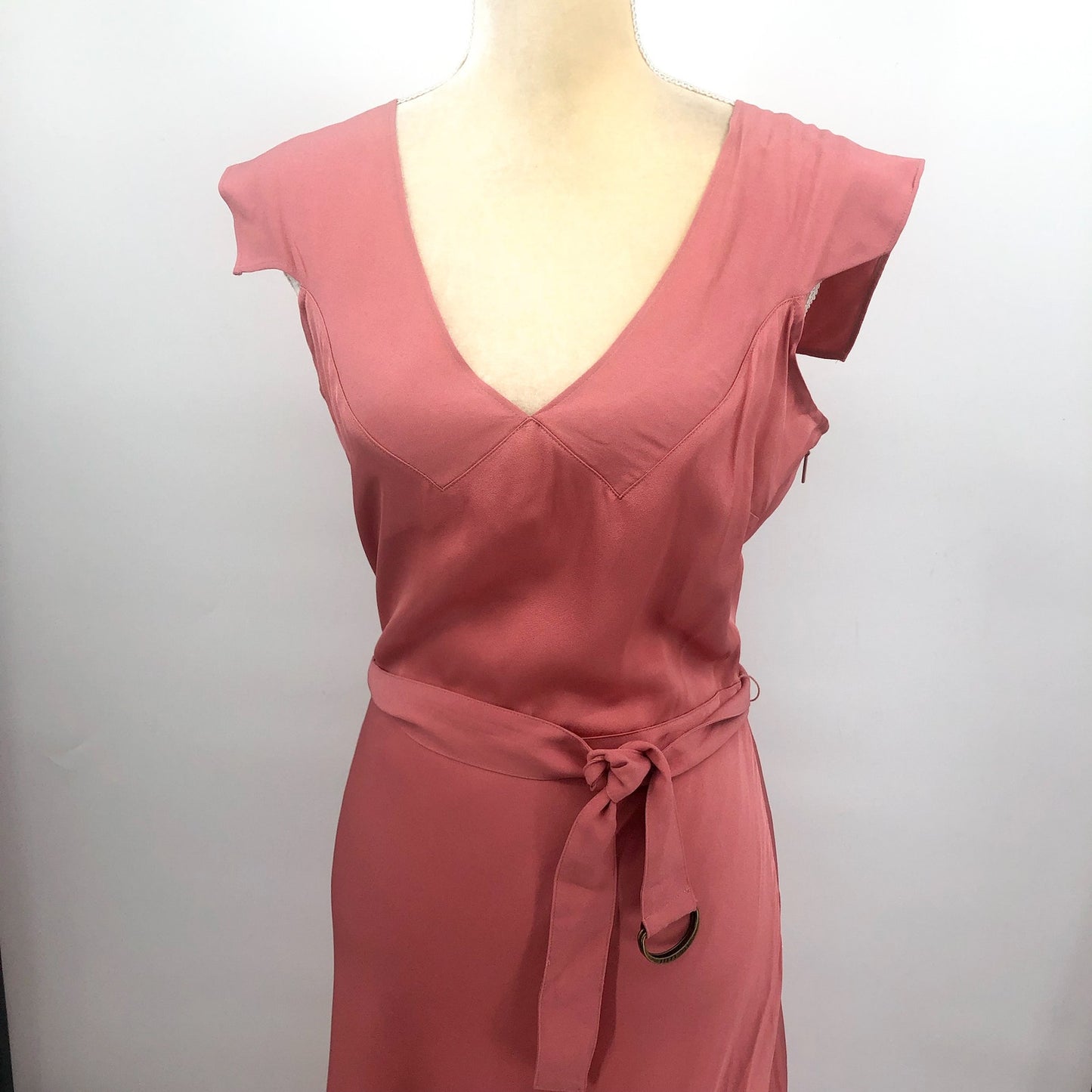 TED BAKER Women's Noemi Midi Dress Size 3 US 8 Dusky Pink V-Neck Bias Cut NWT