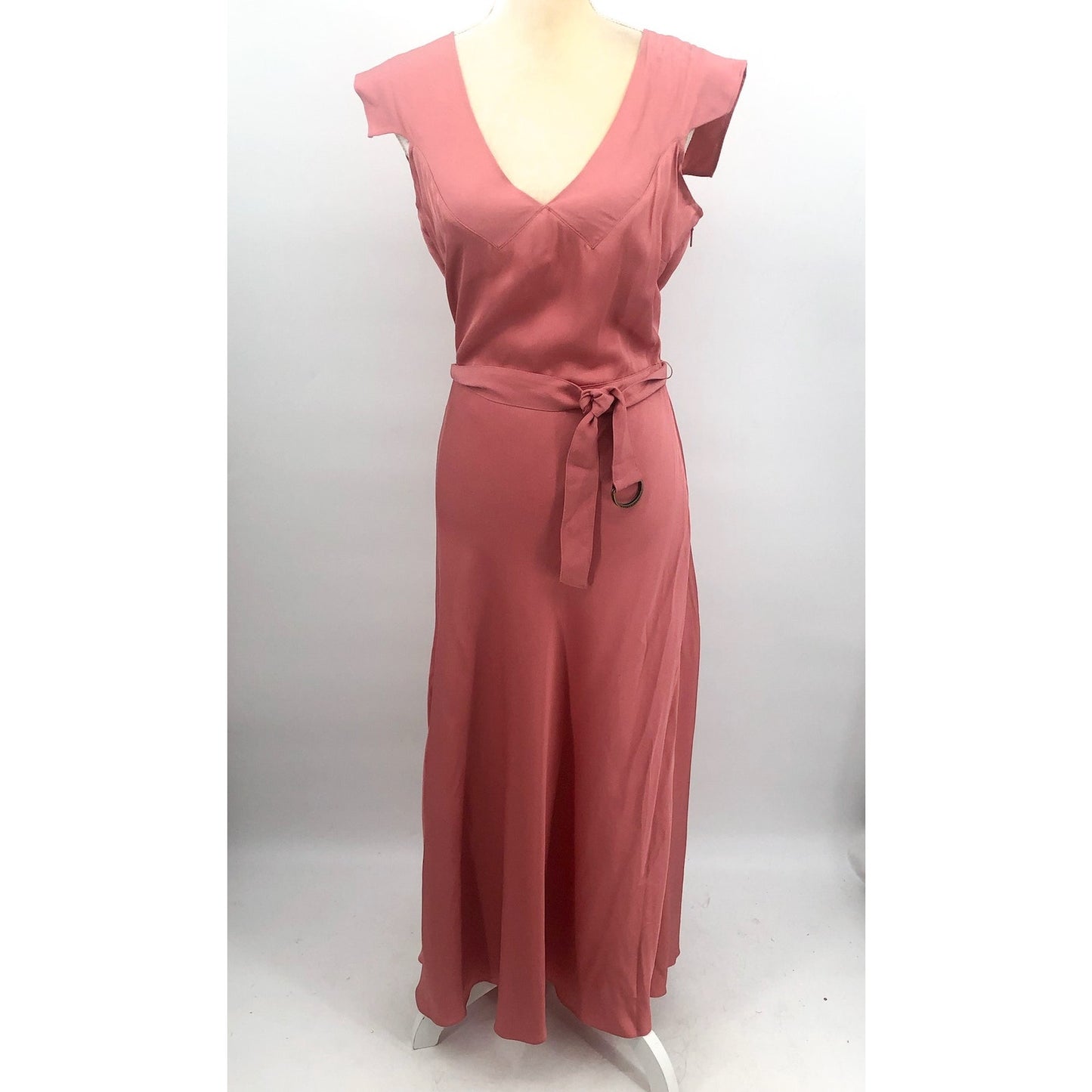 TED BAKER Women's Noemi Midi Dress Size 3 US 8 Dusky Pink V-Neck Bias Cut NWT