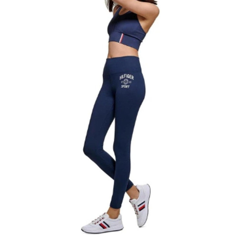 TOMMY HILFIGER SPORT Womens Athletic Leggings Navy Blue SMALL