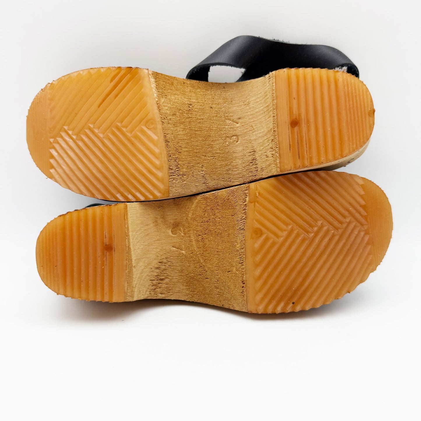 MIA Womens ANJA Clogs EU 37 US 6.5 Black Leather Wooden Heel Peep Toe NIB