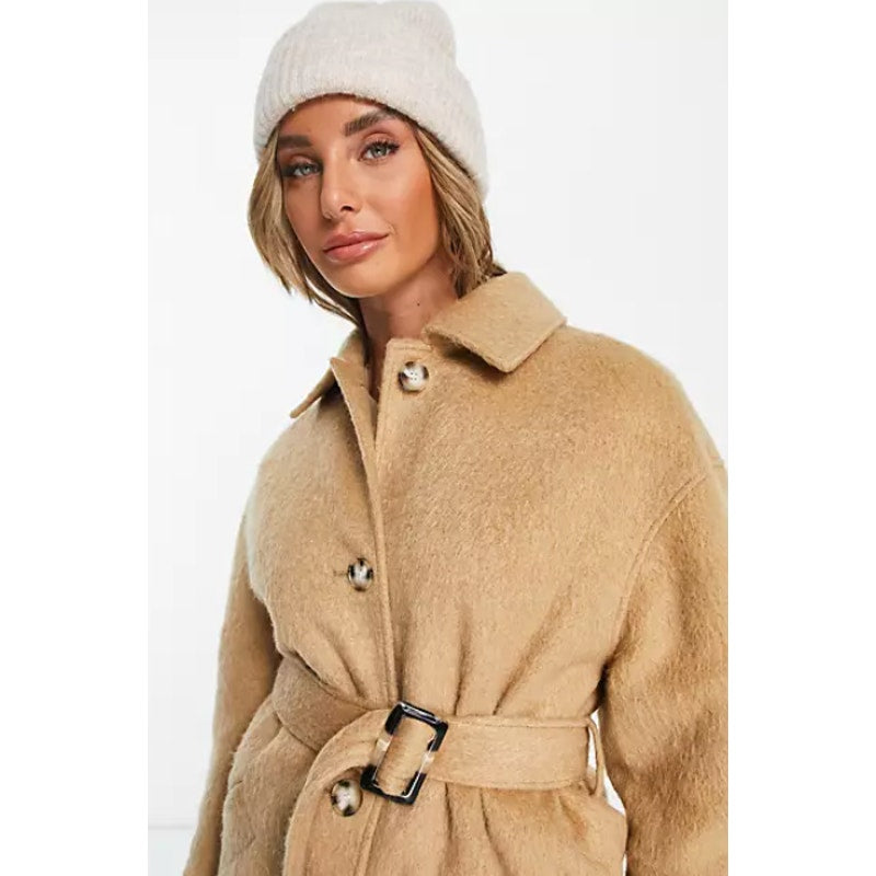 TOPSHOP Women's Brushed Belted Shacket Camel Size 2