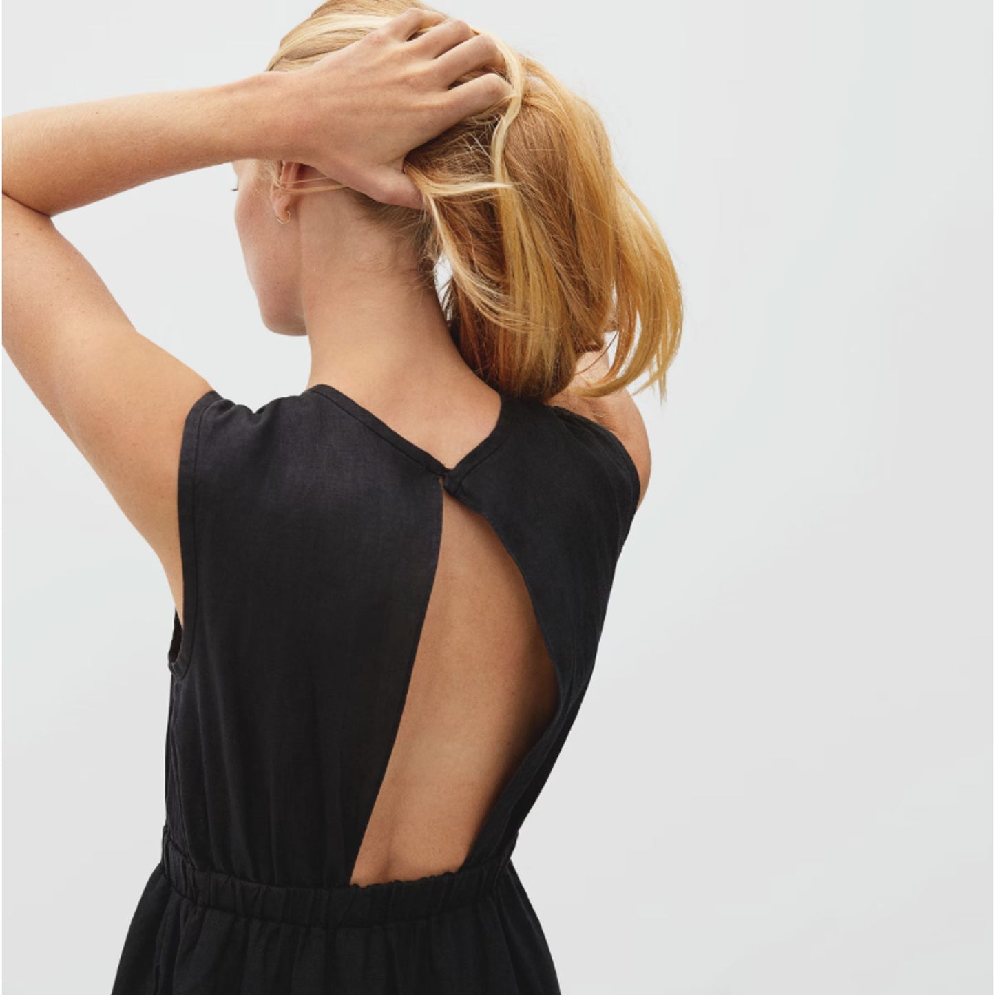 Everlane Womens The Open Back Linen Dress Sz 00 Black Sleeveless Midi NWT