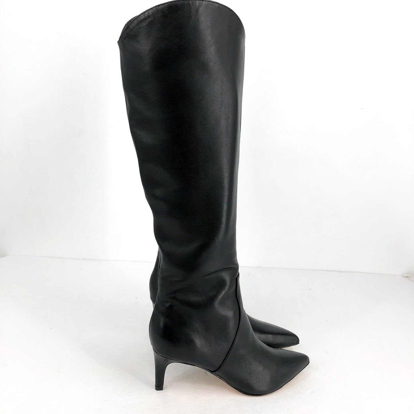 NINE WEST Women's Sirena Knee High Boots Size 7M Black Leather Pointed Toe