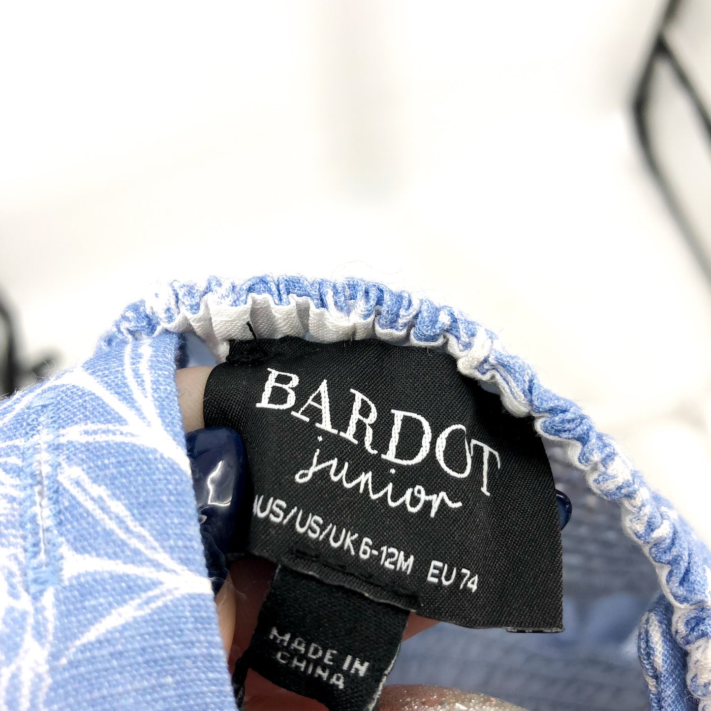 BARDOT Baby Missy Floral One Piece Outfit 6-12 MOs Blue Linen Romper