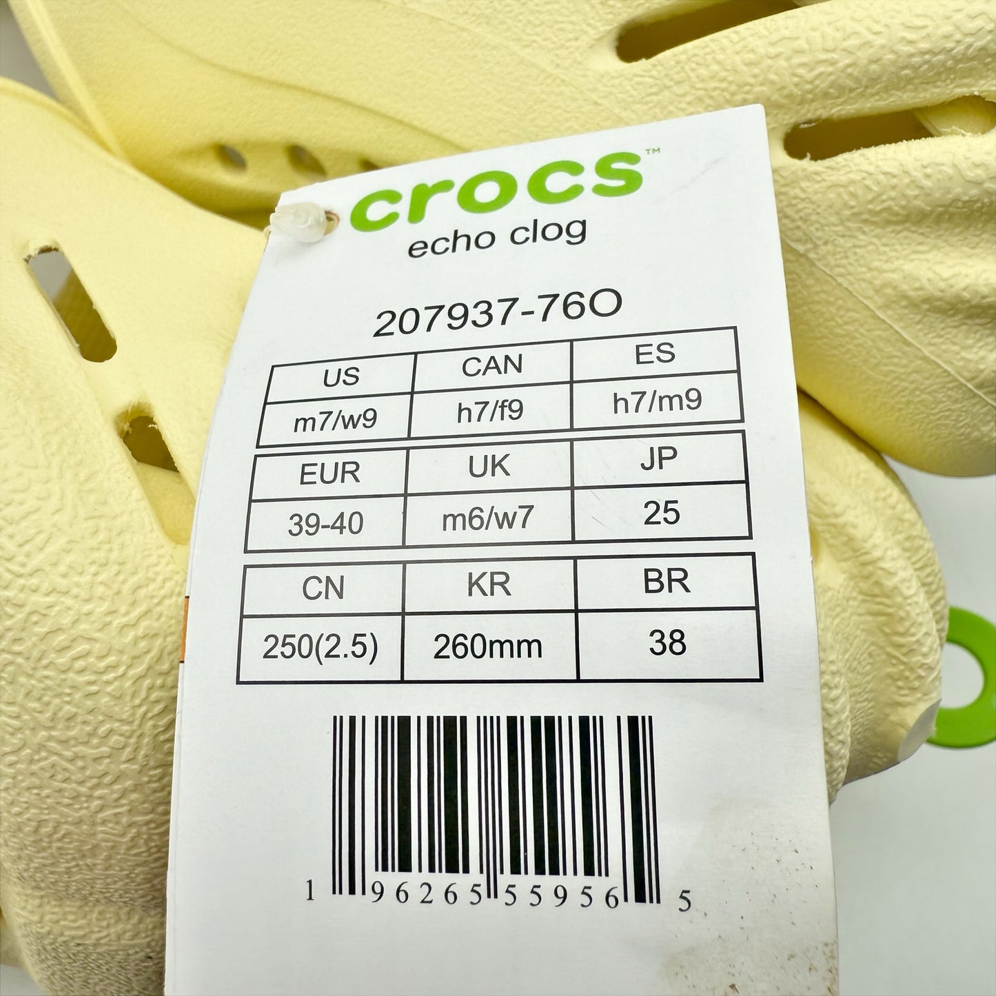 Crocs Unisex Echo Clogs Mens 7 Womens 9 EU 39.5 Cream NWOB