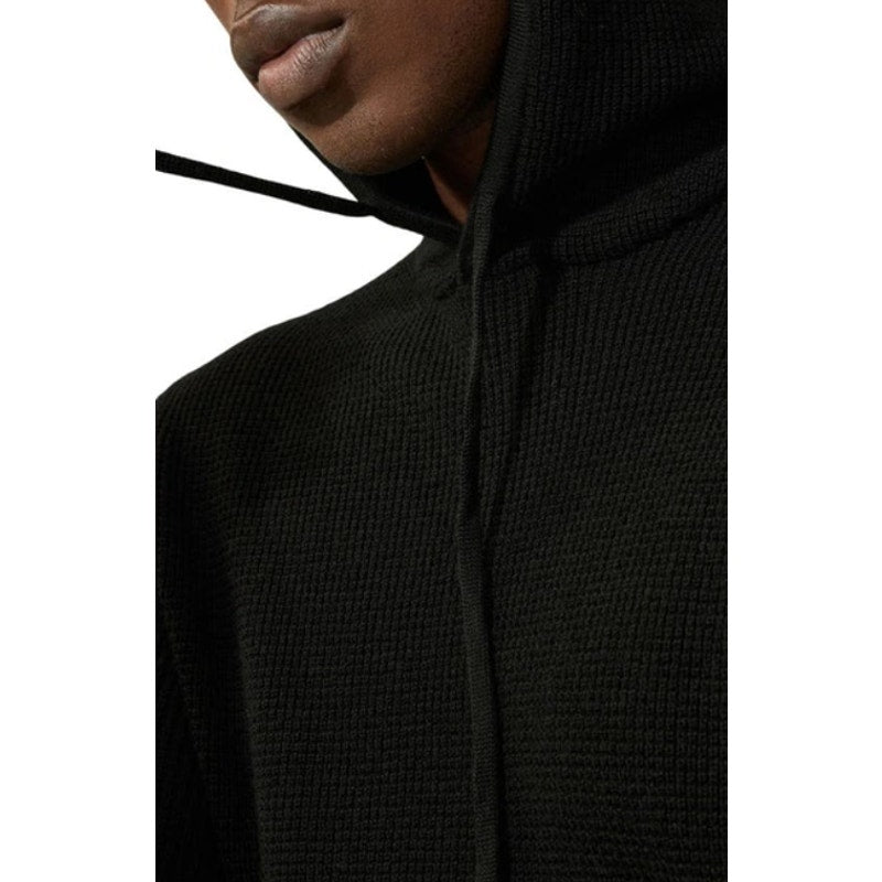 GOOD MAN BRAND Men's Waffle Knit Hoodie Merino Wool Black Large