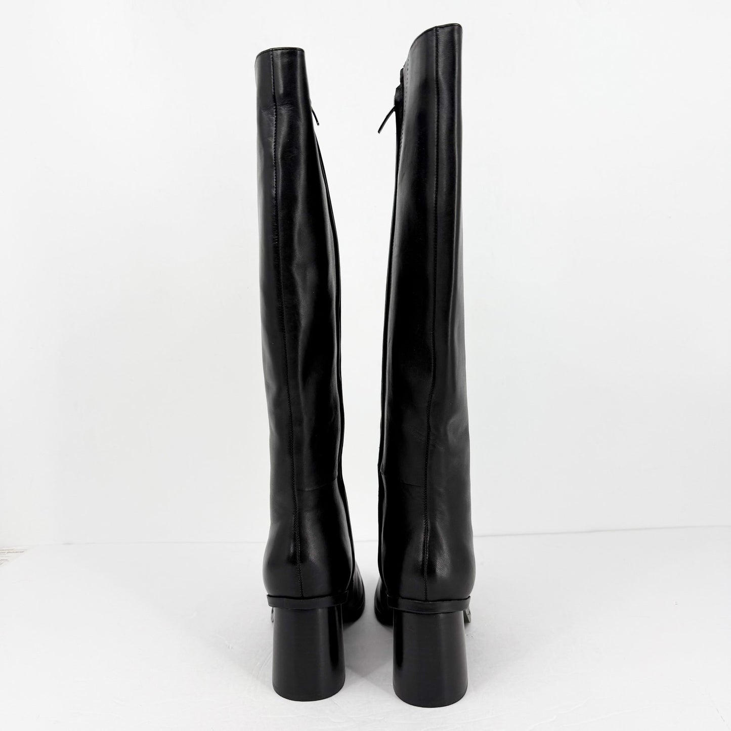Nine West Womens Dortha Boots Size 7M Black Leather Knee High Flared Heel NIB