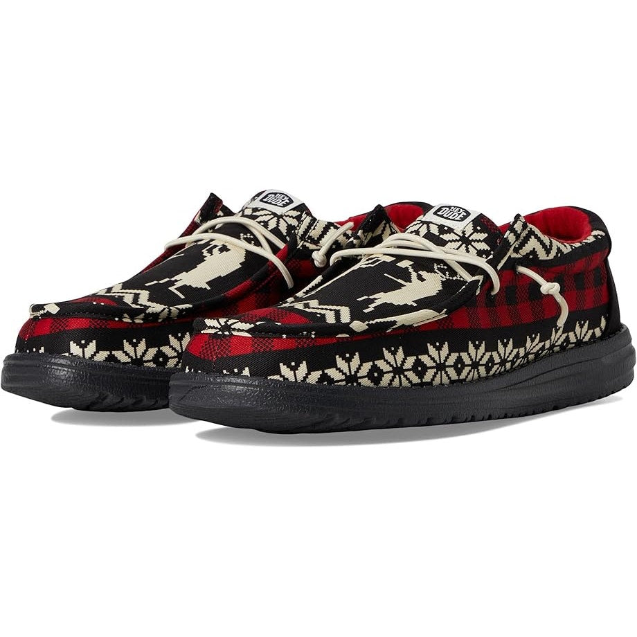 Hey Dude Mens Wally Holiday Cheers Slip-On Casual Shoe US 15 EU 48 Black Red NIB