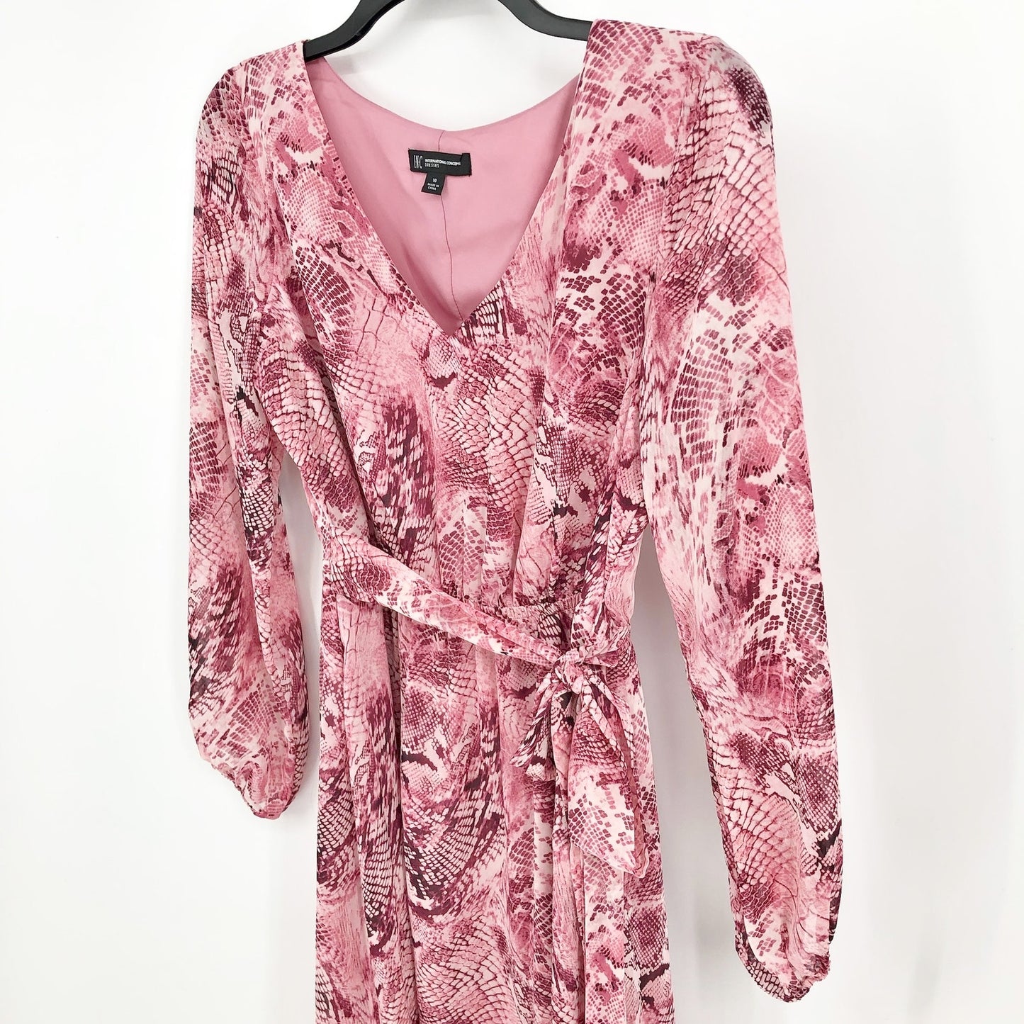INC International Concepts Maxi Dress Size 10 Pink Chiffon Snake Print NWT
