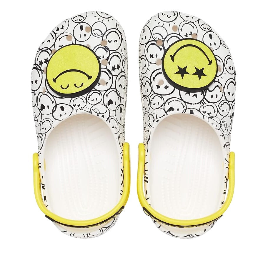 Crocs Kids Smiley World Clog US Juniors 4 EU 36-37 White Yellow