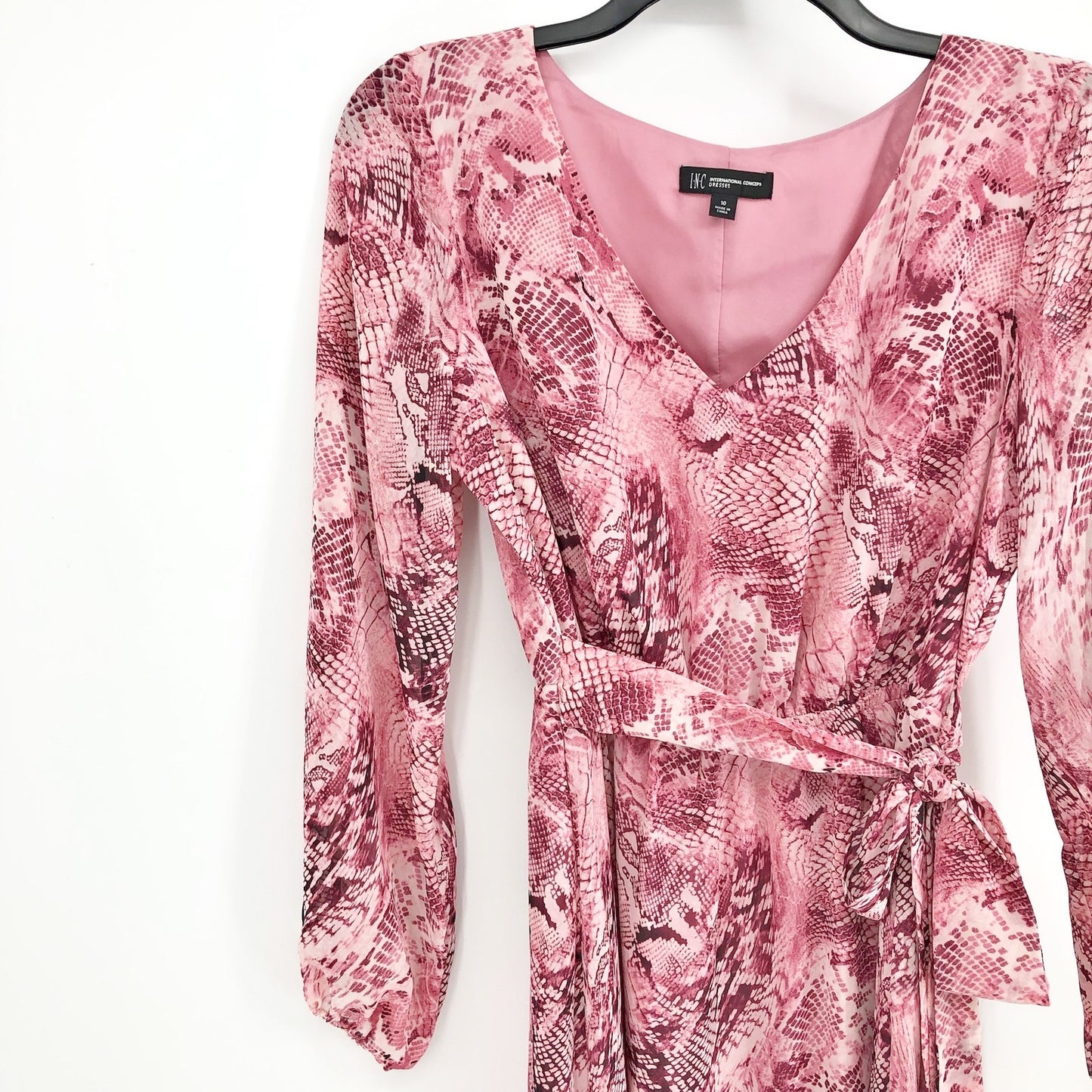 INC International Concepts Maxi Dress Size 10 Pink Chiffon Snake Print NWT