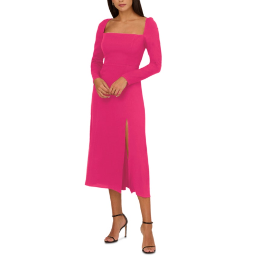 ADRIANNA PAPELL Women's Midi Dress Size 6 Pink Square-neck Light Crepe NWT