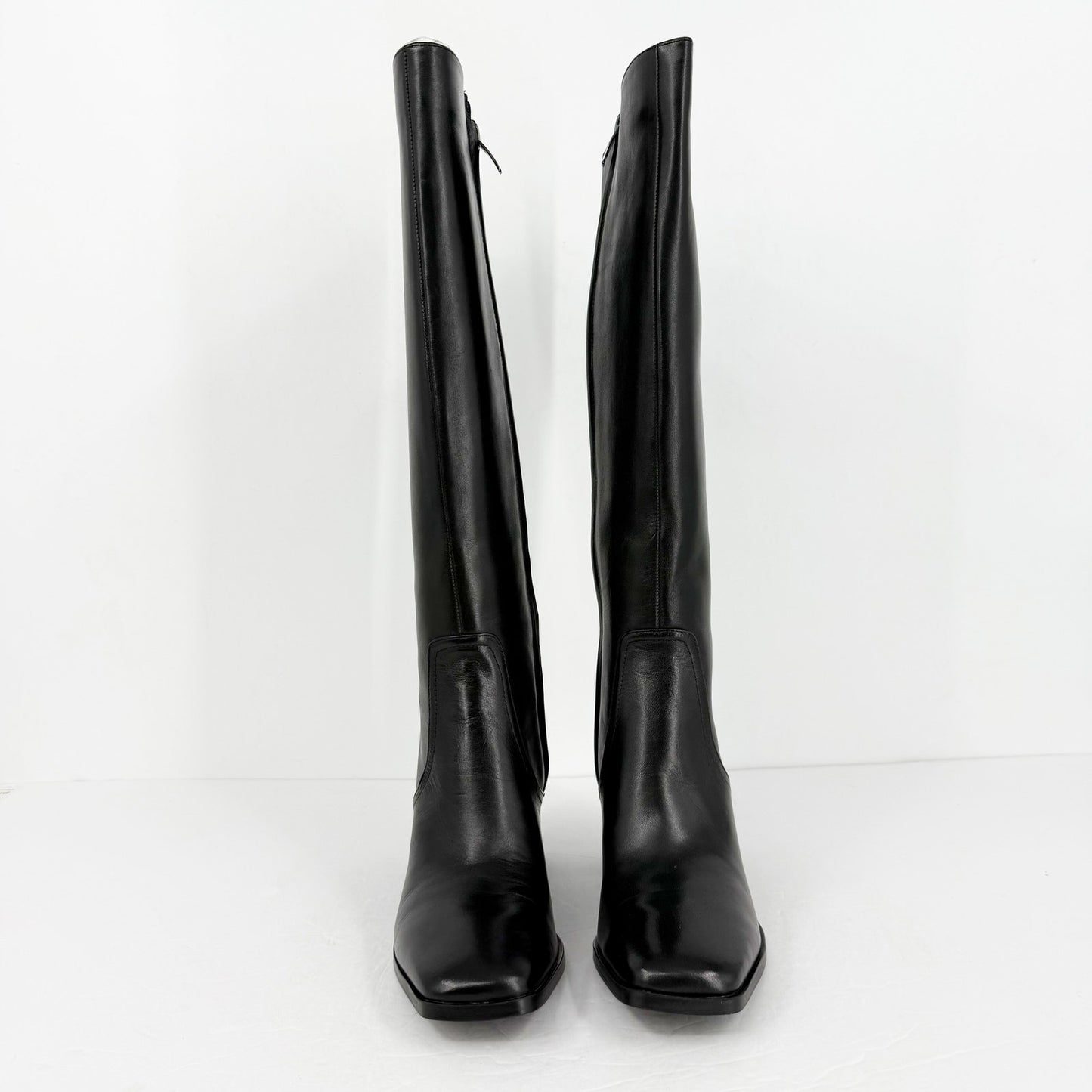 Nine West Womens Dortha Boots Size 7M Black Leather Knee High Flared Heel NIB