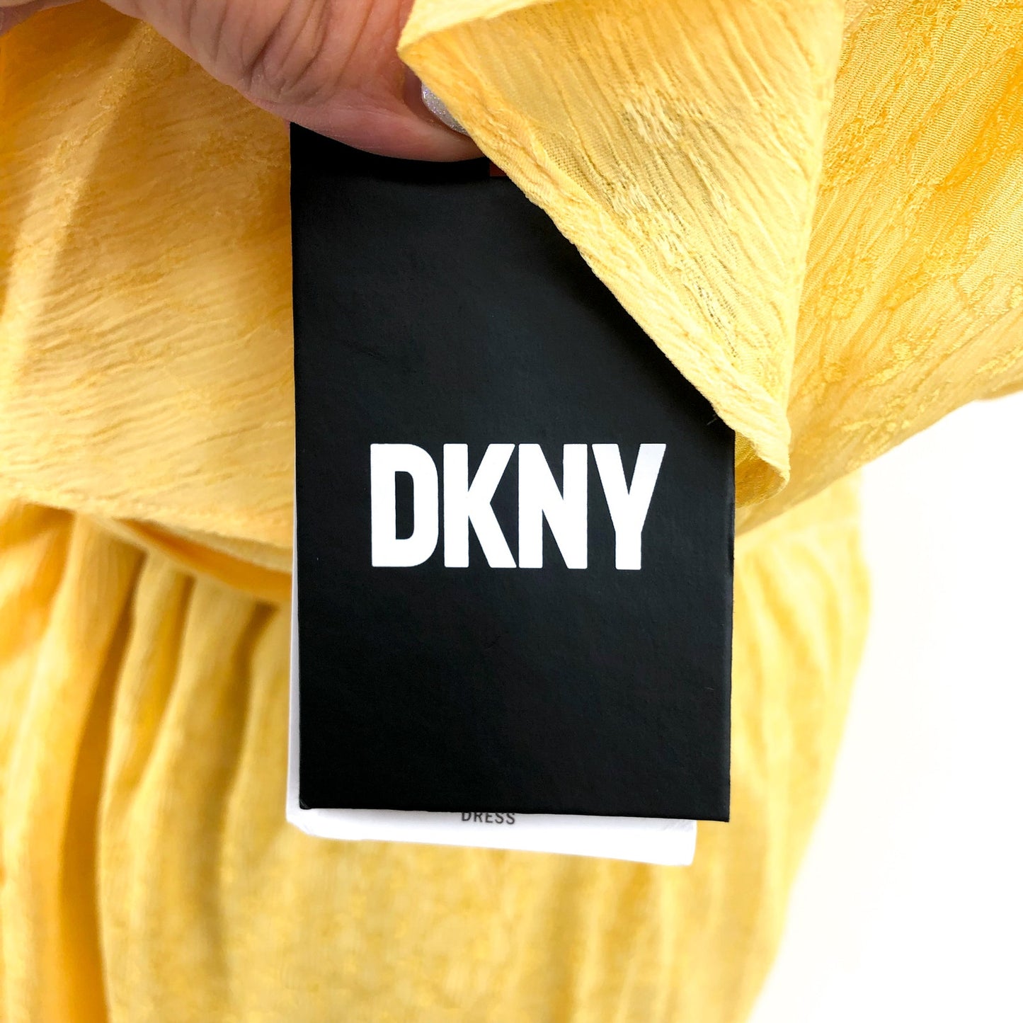 DKNY Womens Ruffle V-Neck Dress Size 16 Yellow Lemonade Tie Waist NWT