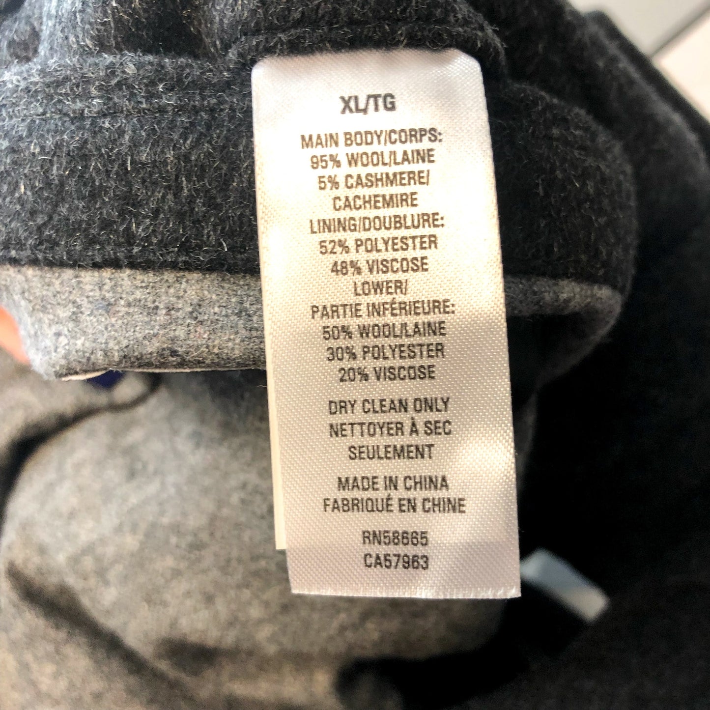 NORDSTROM Men's Russell Mac Wool & Cashmere Coat Grey Phantom Marl XL