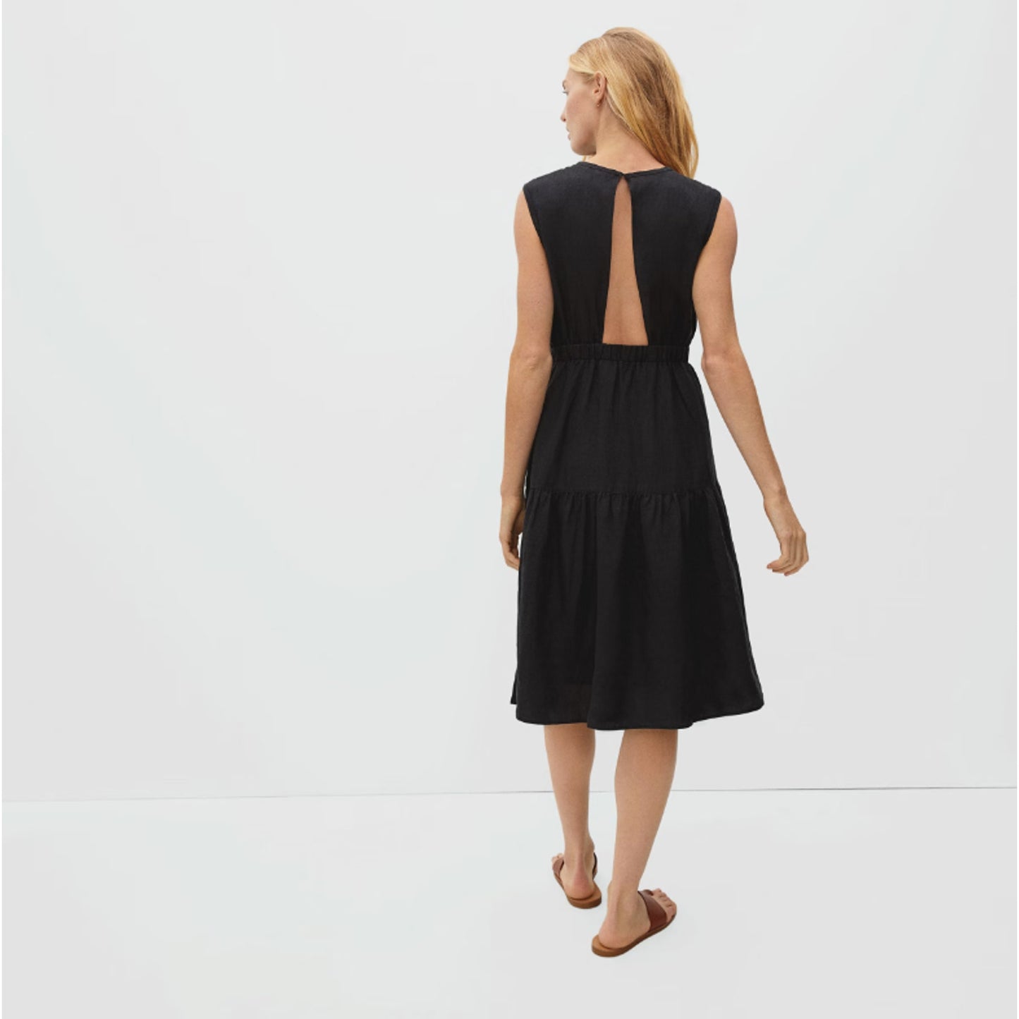 Everlane Womens The Open Back Linen Dress Sz 00 Black Sleeveless Midi NWT