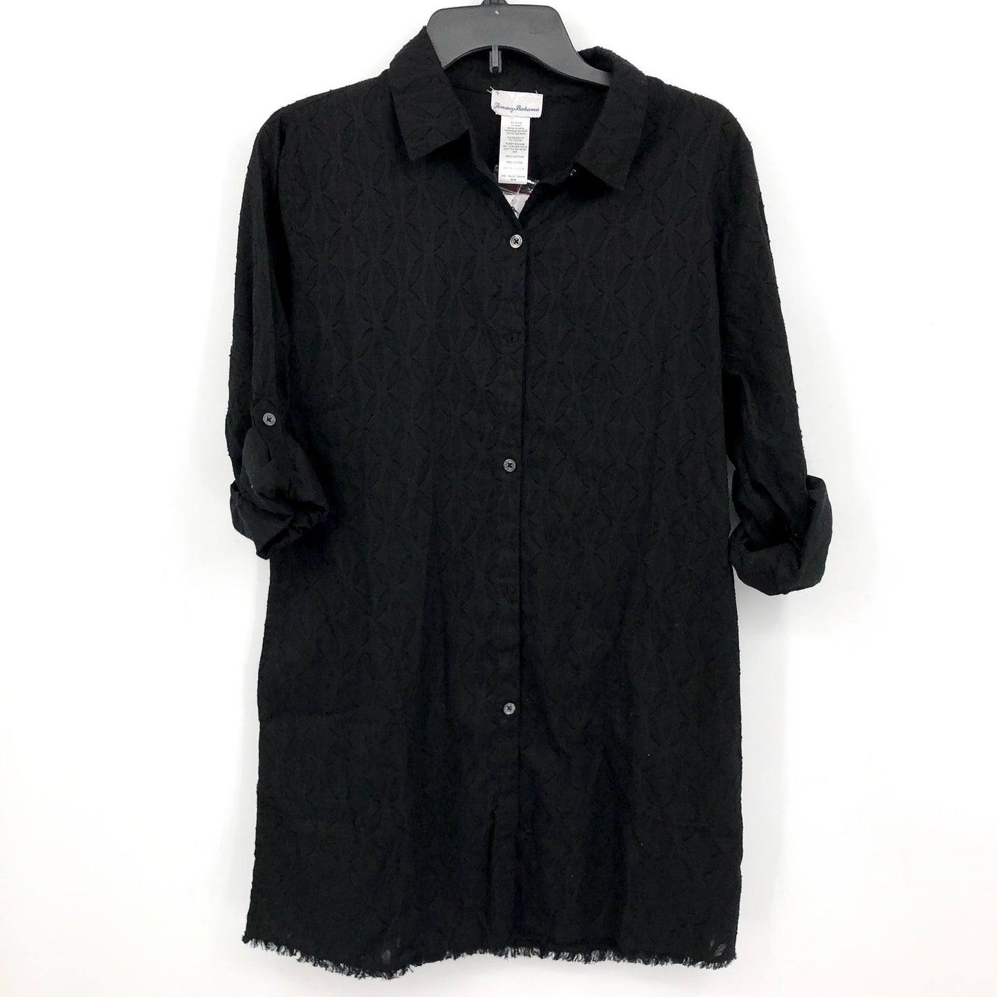 TOMMY BAHAMA Boyfriend Shirt Swim Cover Up Medium Black Cotton Clip Jacquard NWT
