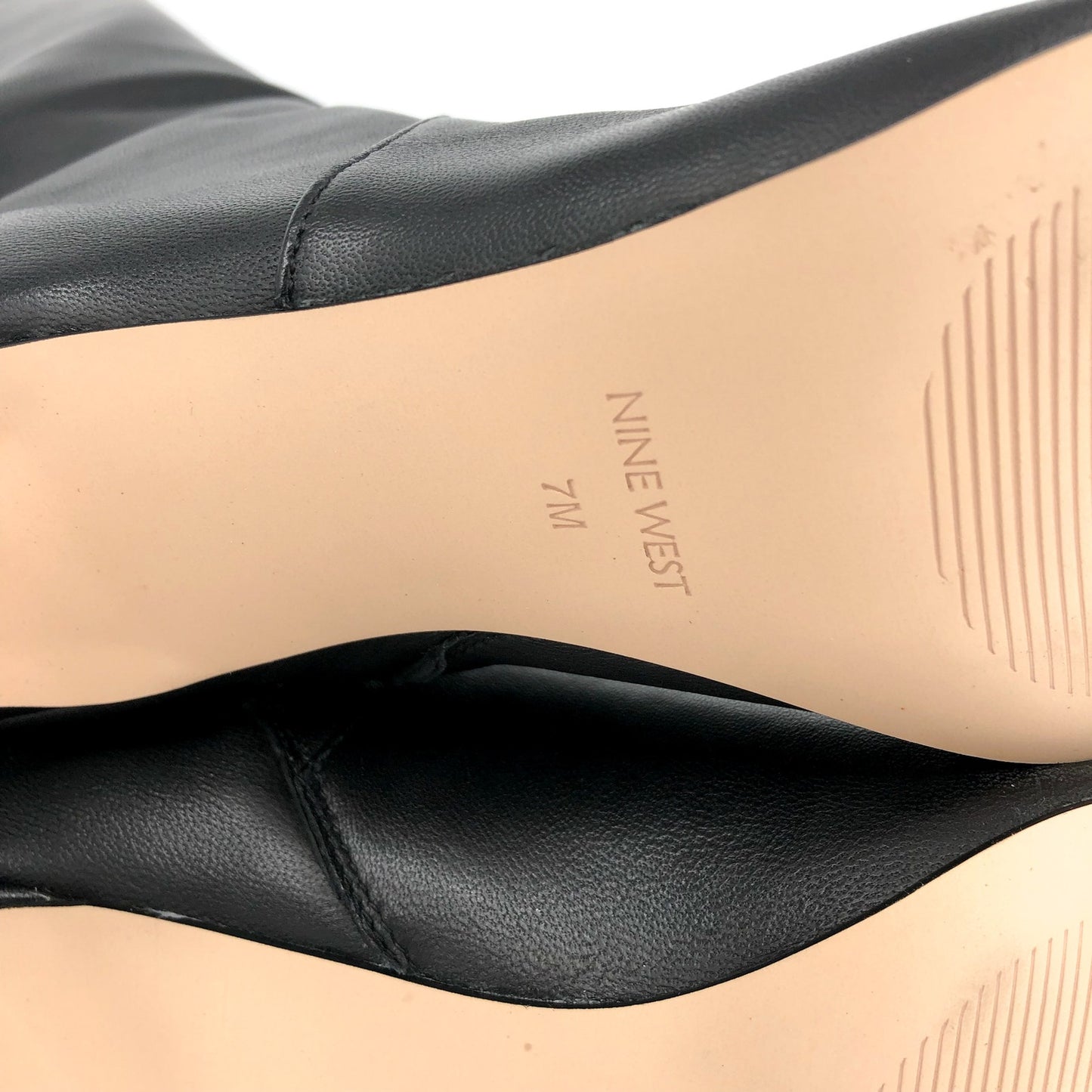 NINE WEST Women's Sirena Knee High Boots Size 7M Black Leather Pointed Toe