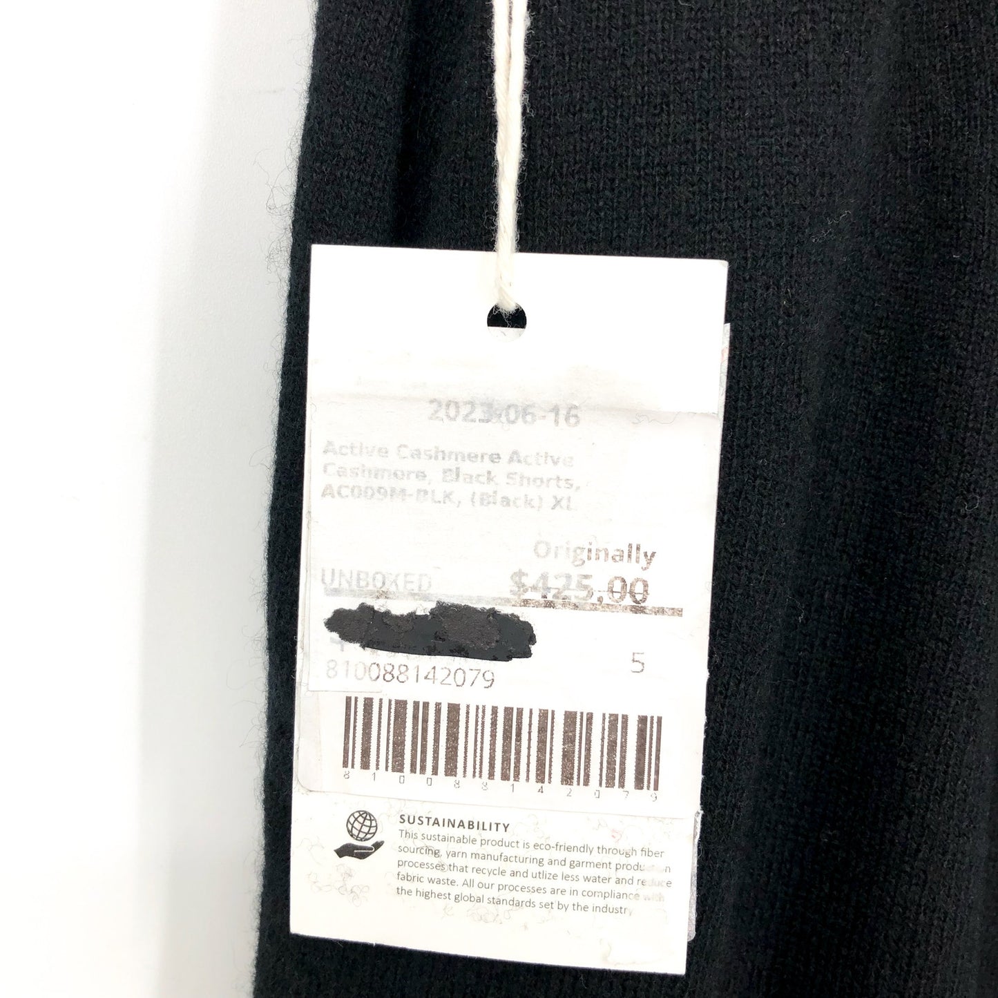 ACTIVE CASHMERE Men's Seamless Weight Fitted Cashmere Short XL Black NWT