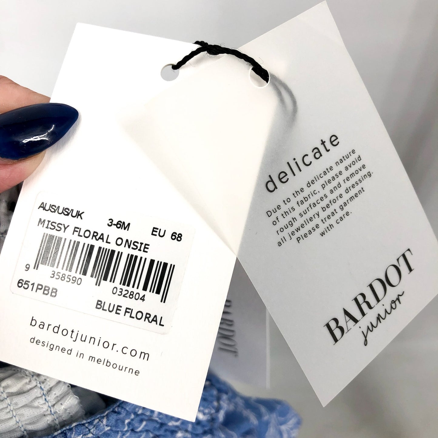 BARDOT Baby Missy Floral One Piece Outfit 3-6 Months Blue Linen