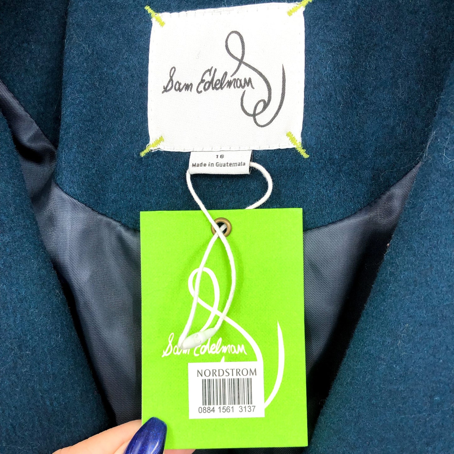 SAM EDELMAN Women's Longline Coat Size 16 Teal Blue Wool Blend NWT