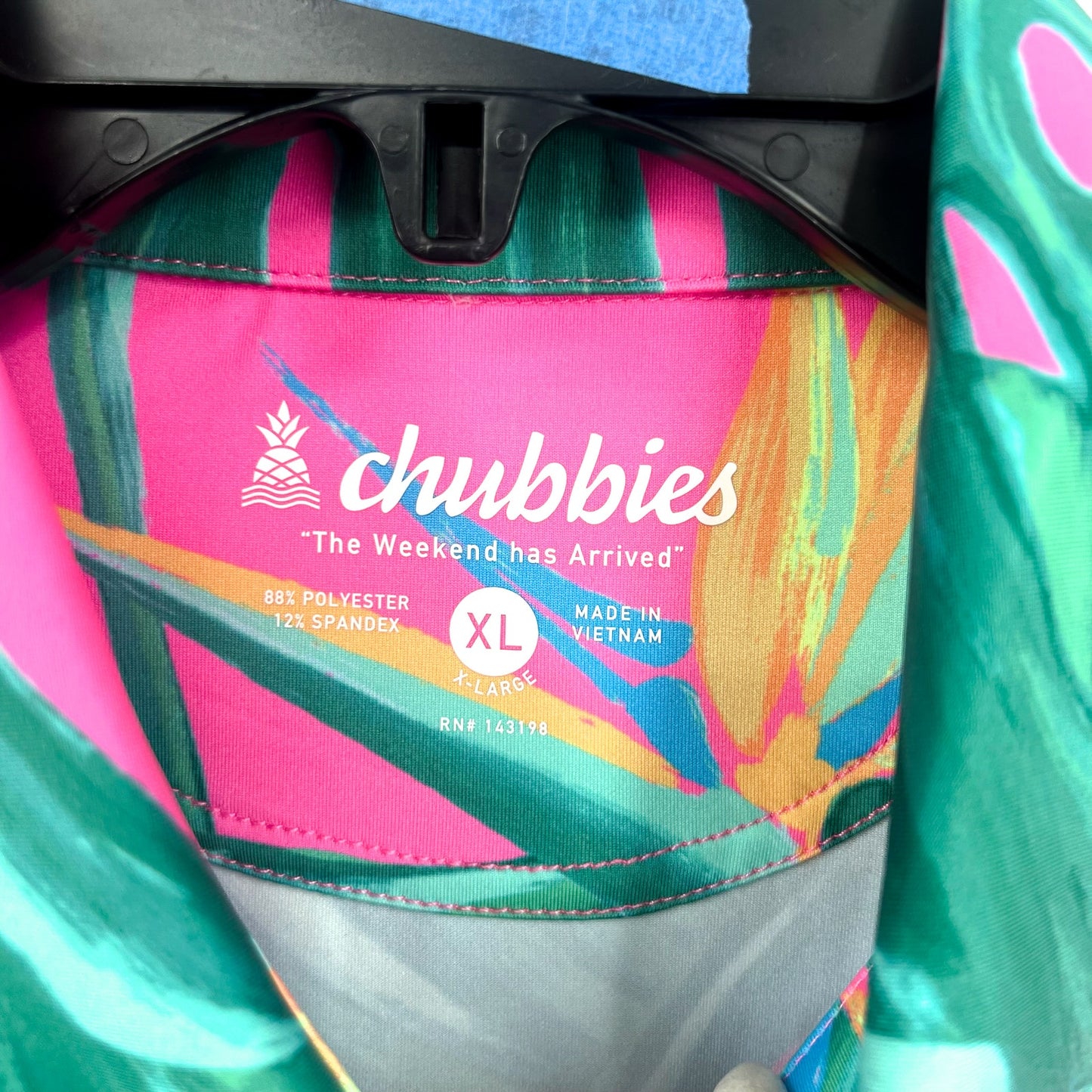 CHUBBIES Mens Performance Polo XL Pink Green Birds of Paradise Short Sleeve NWT