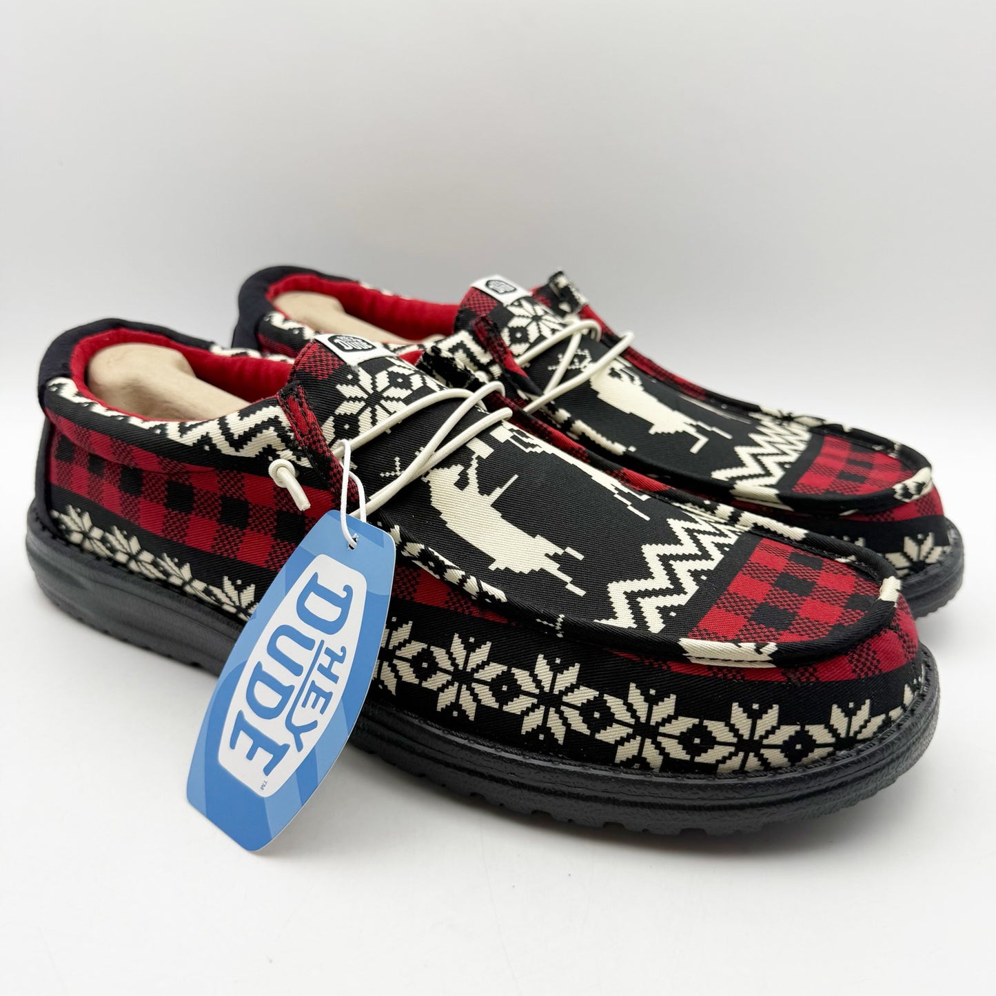 Hey Dude Mens Wally Holiday Cheers Slip-On Casual Shoe US 15 EU 48 Black Red NIB
