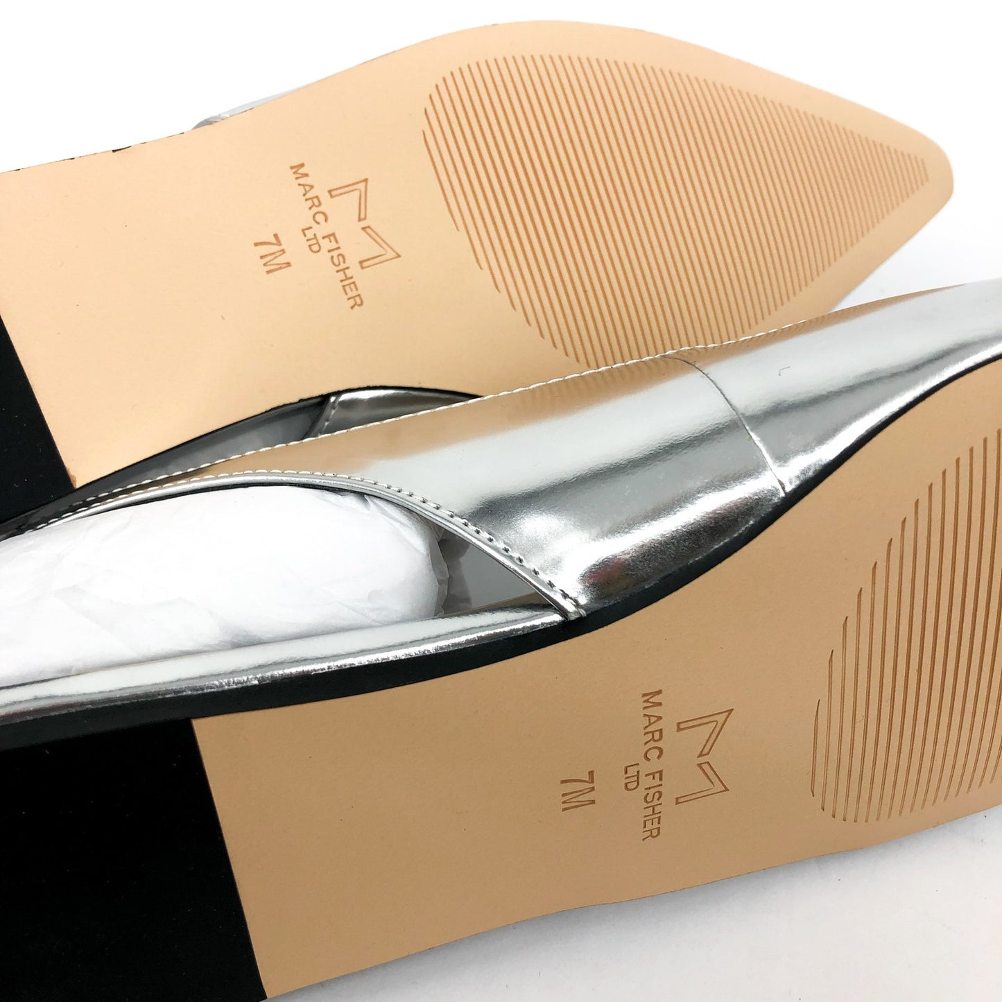 Marc Fisher Womens Graceful Slingback Flats US 7 M Silver Metallic Leather NWOB