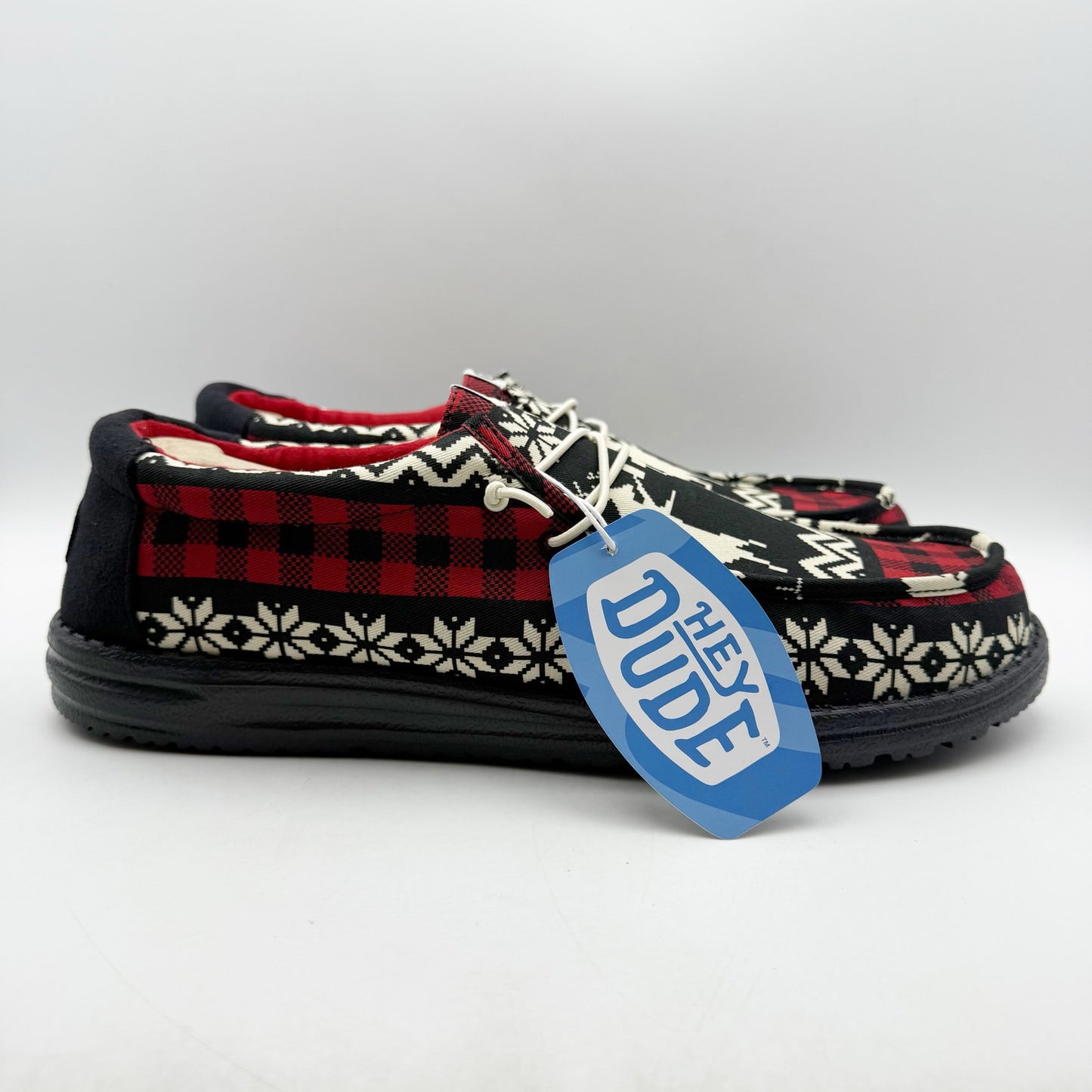 Hey Dude Mens Wally Holiday Cheers Slip-On Casual Shoe US 15 EU 48 Black Red NIB