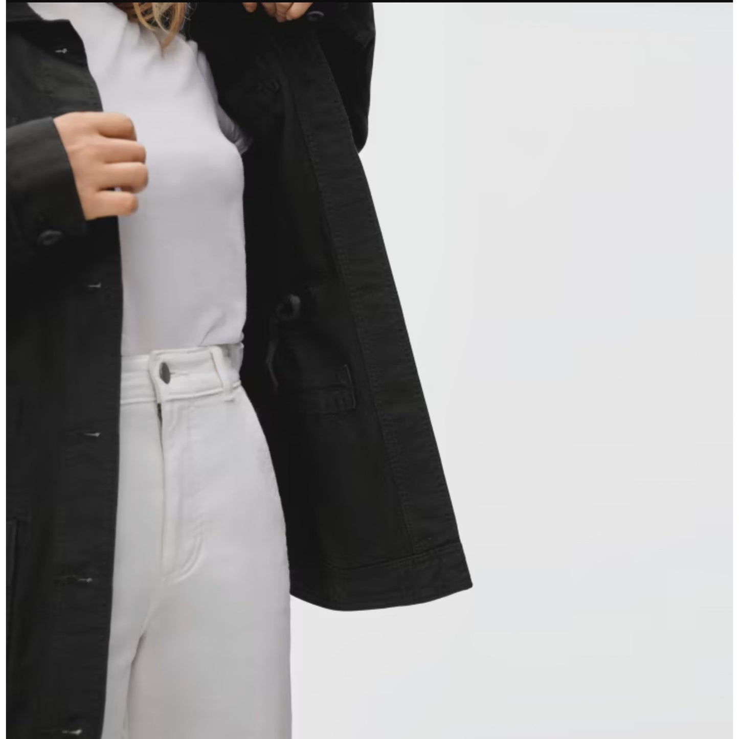 Everlane Womens The Cinchable Chore Jacket XS Black Cotton Canvas NWT