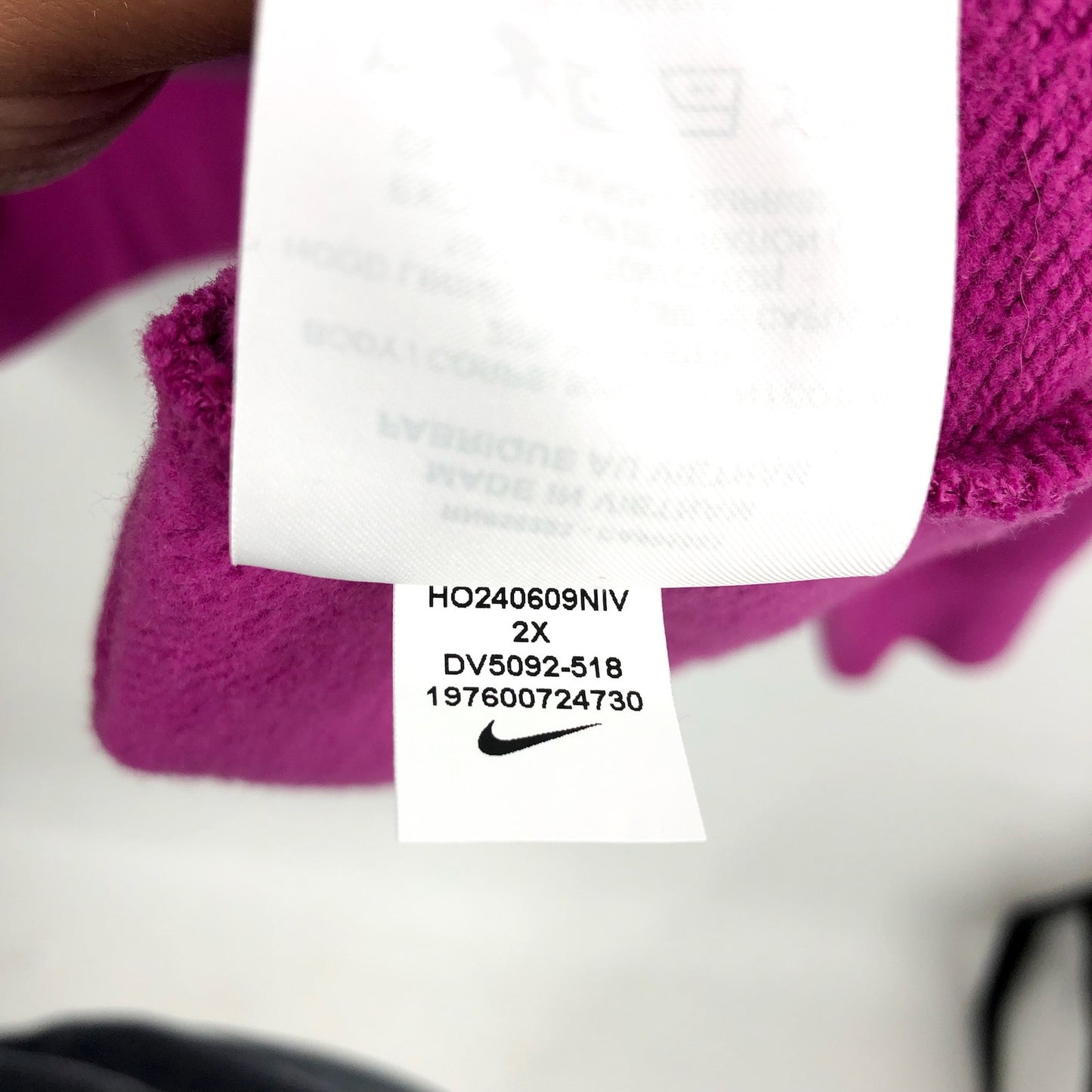 NIKE Womens Club Hoodie 2X Pink Fuschia Fleece Pullover Sweatshirt NWT