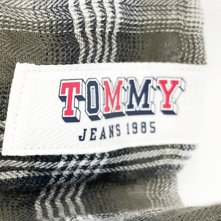 TOMMY JEANS Women's Plaid Peplum Top XS Green Thyme 3/4 Sleeve NWT