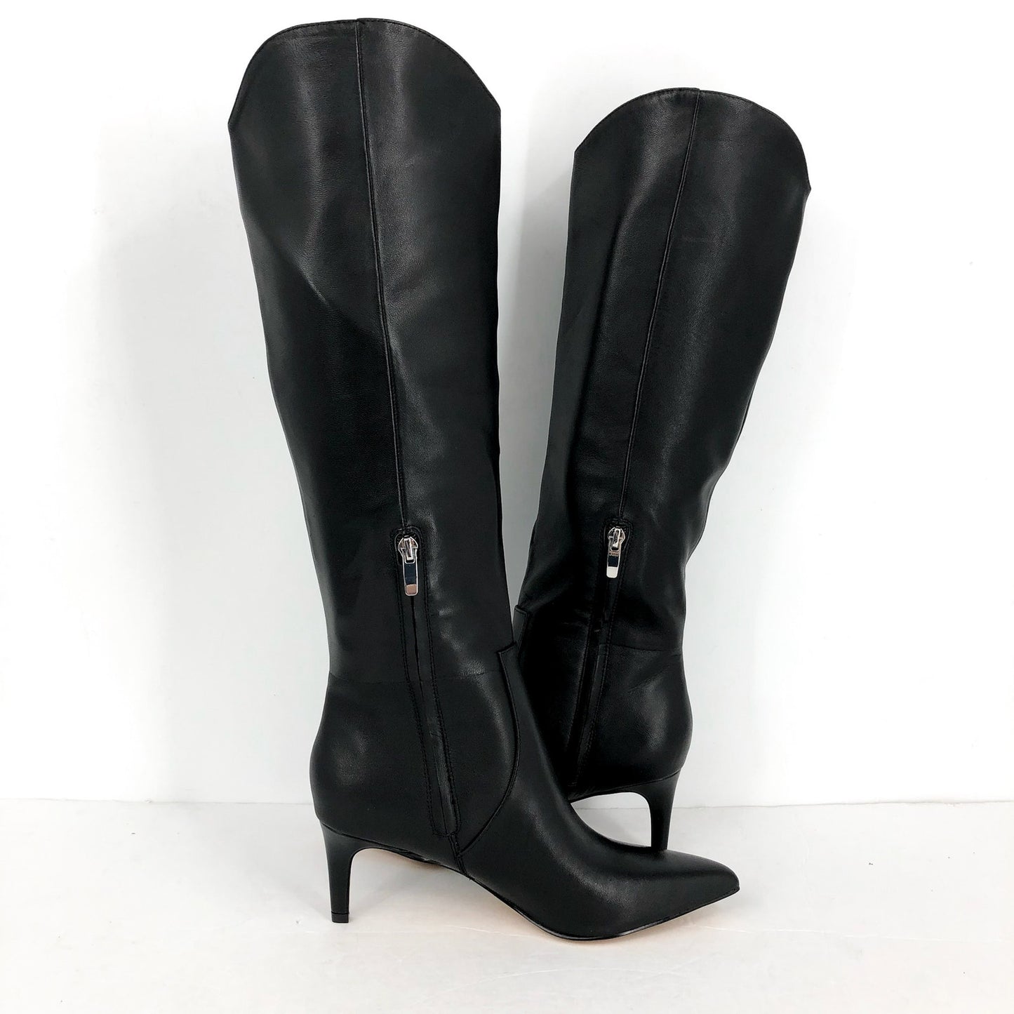 NINE WEST Women's Sirena Knee High Boots Size 7M Black Leather Pointed Toe