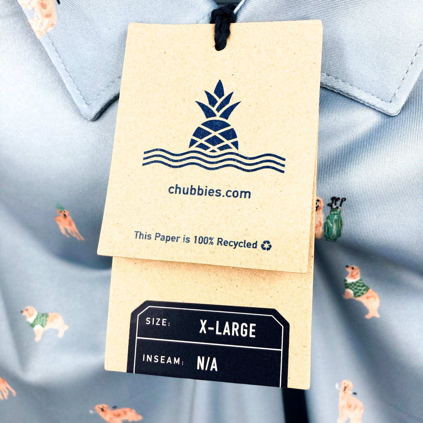 CHUBBIES Mens Performance Polo XL Light Blue Barkin' Up The Wrong Tree Print NWT