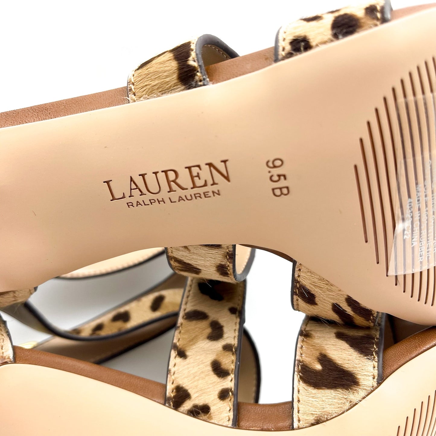 Lauren Ralph Lauren Gisella Haircalf Heel Sandals US 9.5 B Cheetah Leather NWOB