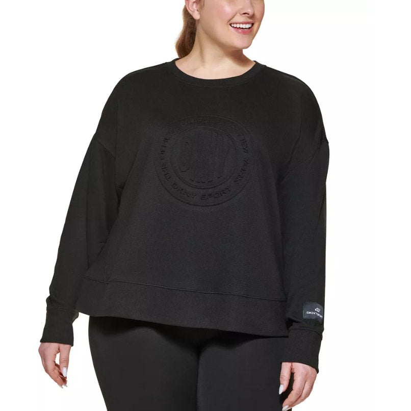 DKNY SPORT Women's Embossed Logo Sweatshirt Black 1X