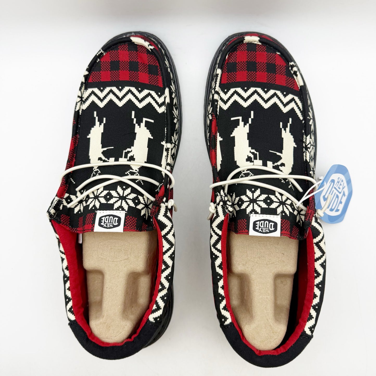 Hey Dude Mens Wally Holiday Cheers Slip-On Casual Shoe US 15 EU 48 Black Red NIB