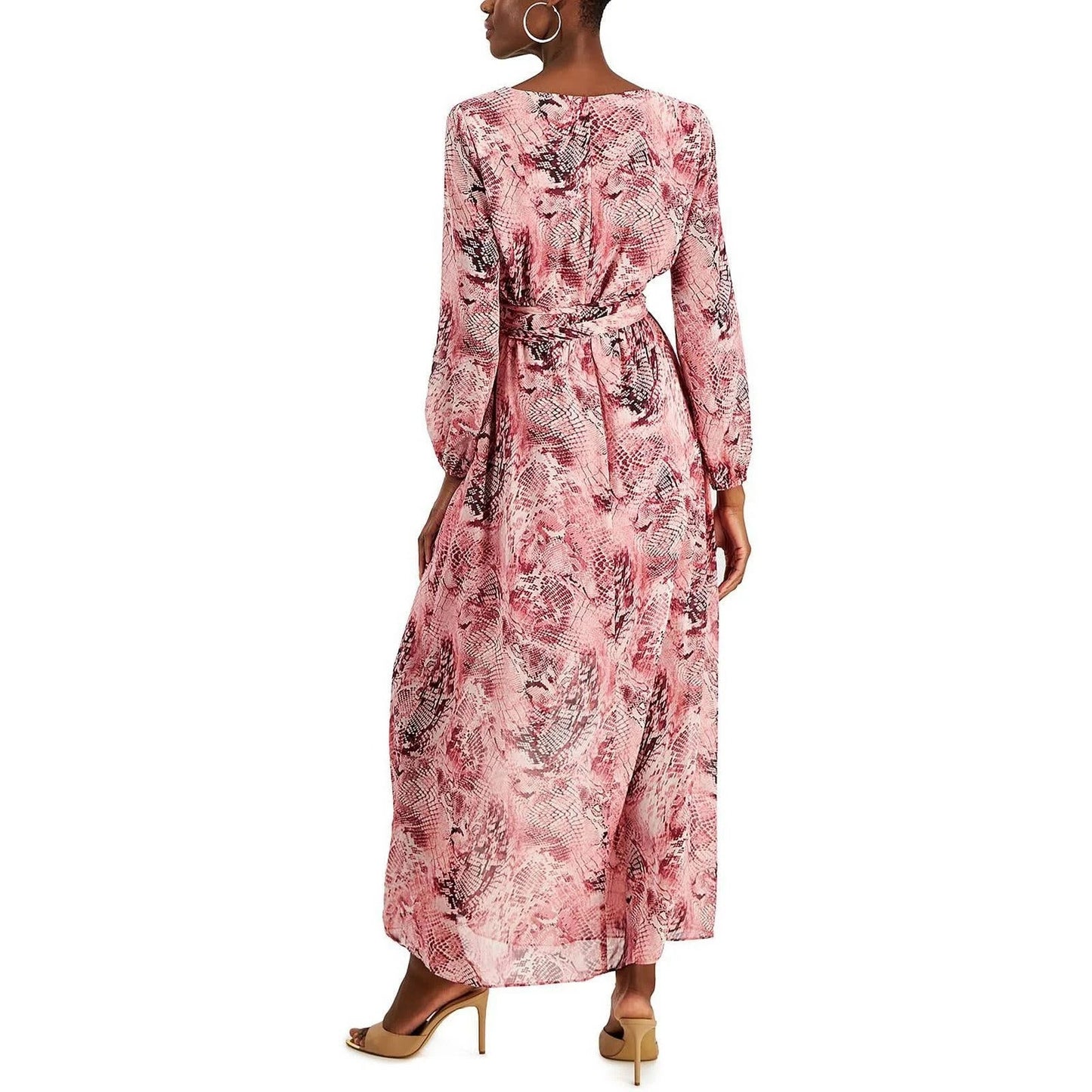 INC International Concepts Maxi Dress Size 10 Pink Chiffon Snake Print NWT